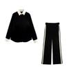 2025 Early Spring Women's Velvet Texture Spliced Shirt & Pants Set