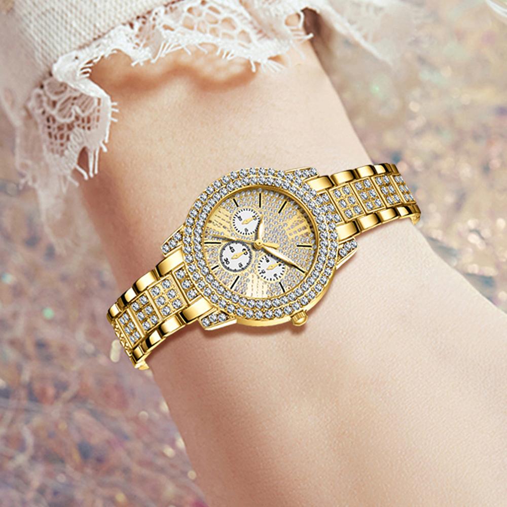 6PCS Golden Ladies' Watch Set Luxury Trendy Quartz Watch Bracelet Necklace Earrings Set Perfect Gift for Friends or Moms