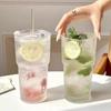 For 600ML Striped Glass Coffee Cup, Glass with Straw and Lid, for Water Coffee Tea, Clear Drinkware
