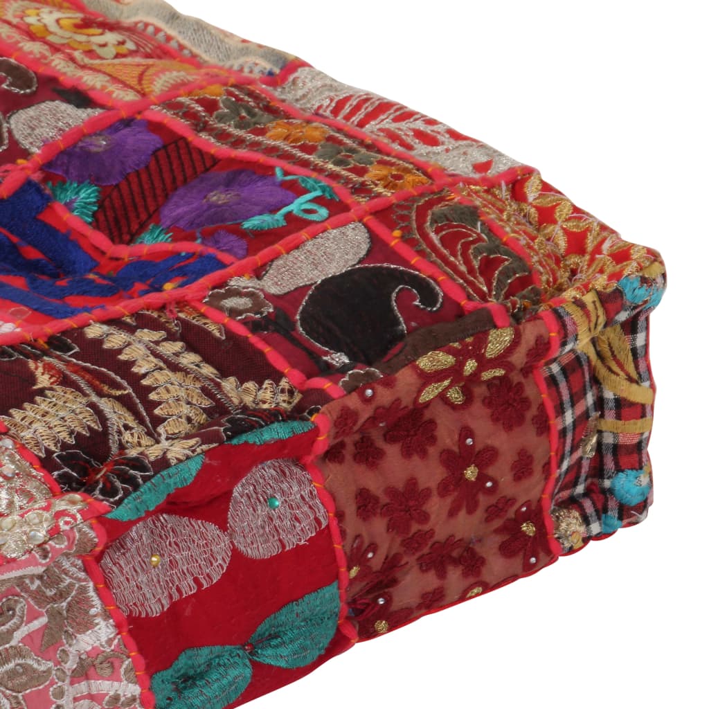 Patchwork Square Pouf Cotton Handmade 50*50*12 cm Red
