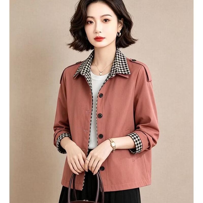 EST+II Women's Autumn Plaid-Lined Lapel Short Jacket