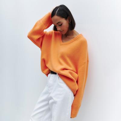 Women's V Neck Sweaters Oversized Long Sleeve Knitted Pullover Tops Casual Fall Winter Trendy Outfits Lightweight Solid Color Basic Sweaters for Women