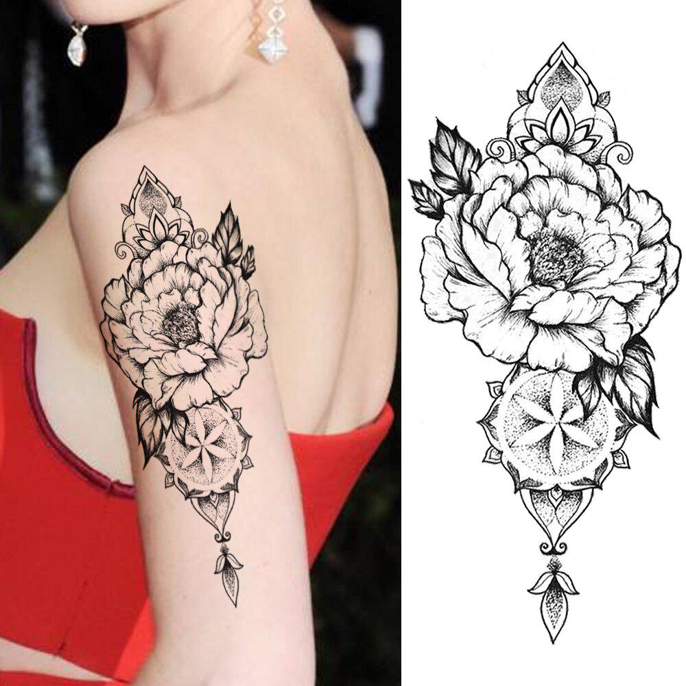 1PC Creative Flower Temporary Tattoos Sticker Fake Black Rose Tatoos Decal Women's Fashion Body Art Legs Arm Tatoos For Wedding Show