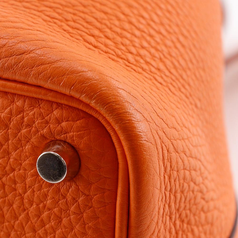 HERMES PicotinPM Handbag Orange Taurillon Clemence Women Used