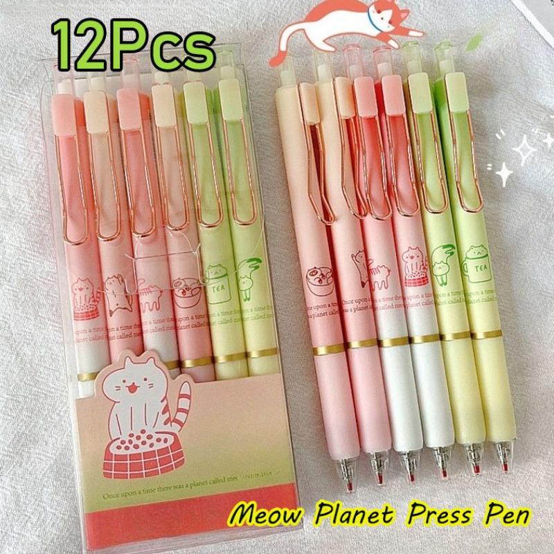 12Pcs Cute Cartoon Neutral Pen Quick-Drying Ballpoint Pen Fashion Learning Office School Supplies 12Pcs