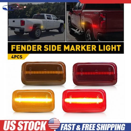 4X Amber/Red LED Side Marker Corner Lights For 2015- GMC Sierra Dually Bed
