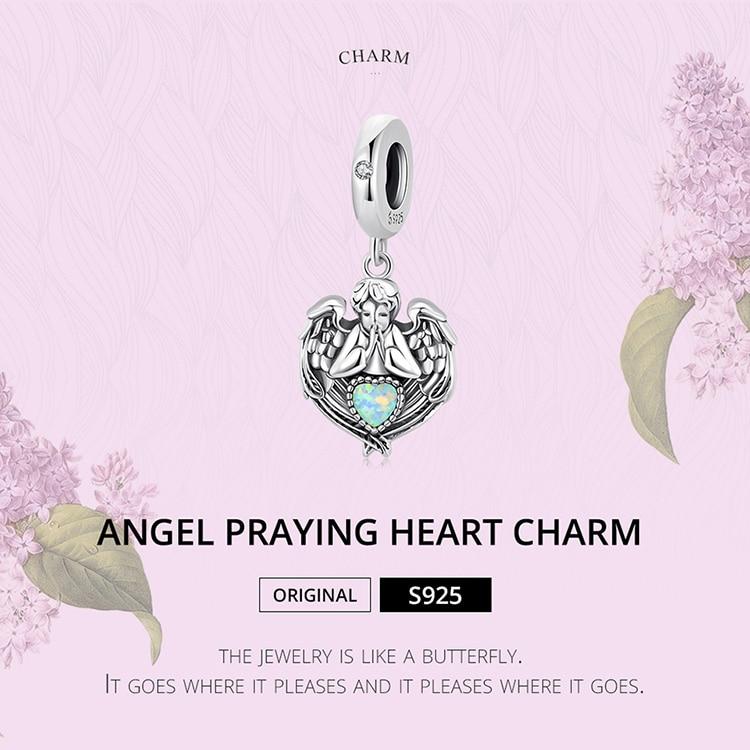 Bisaer Breloc din argint 925 100% înger care se roagă inimă zircon Charms Brățări DIY Brățări Bijuterii pentru femei