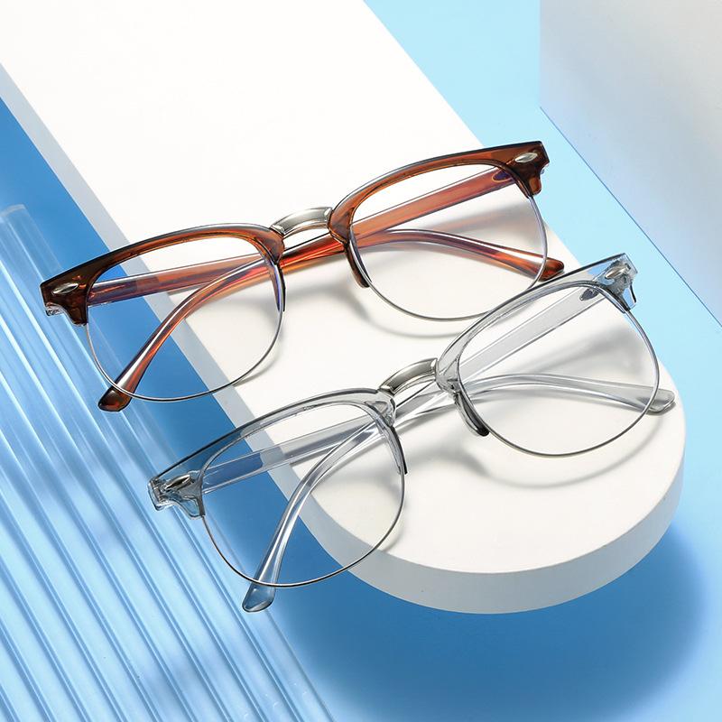 New 6 white flat plain black frame glasses frame men's flat glasses women's half frame big face frame fashion glasses