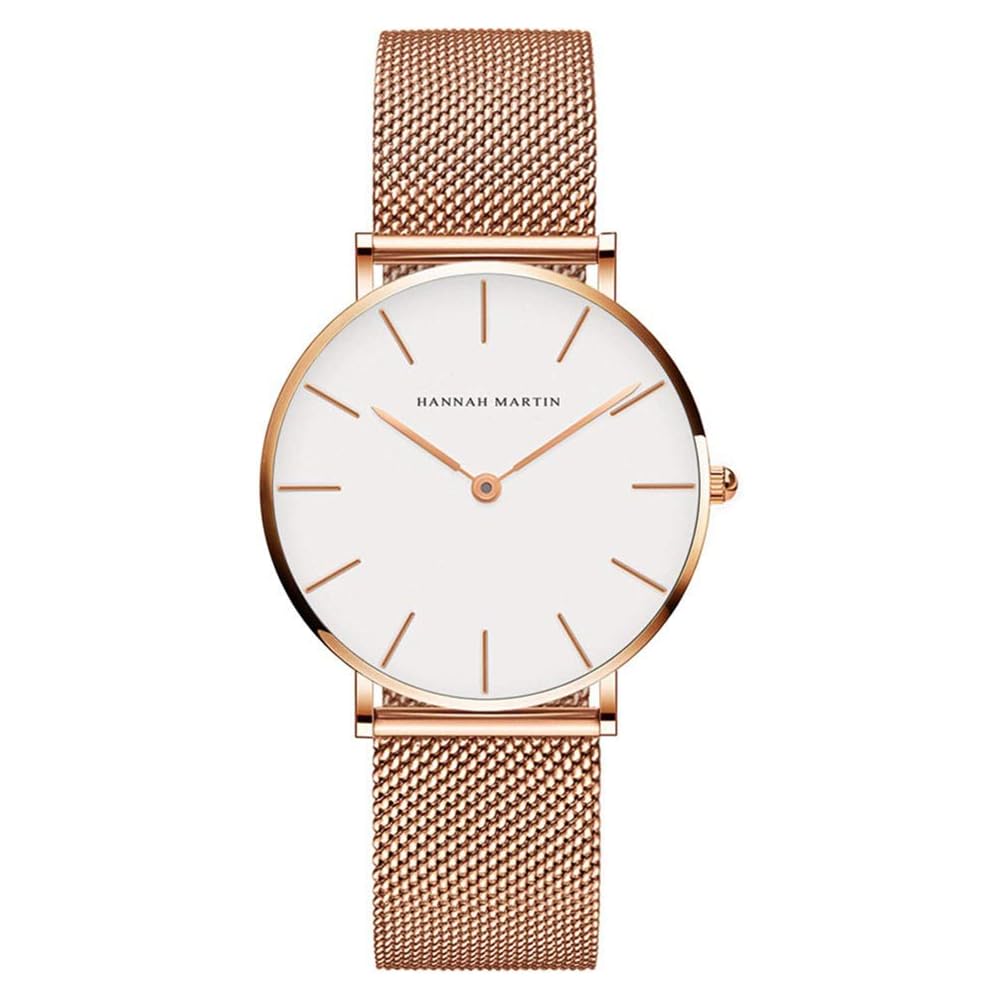 Hannah Martin Women s Classic Simple Watch White Dial Rose Gold Strap