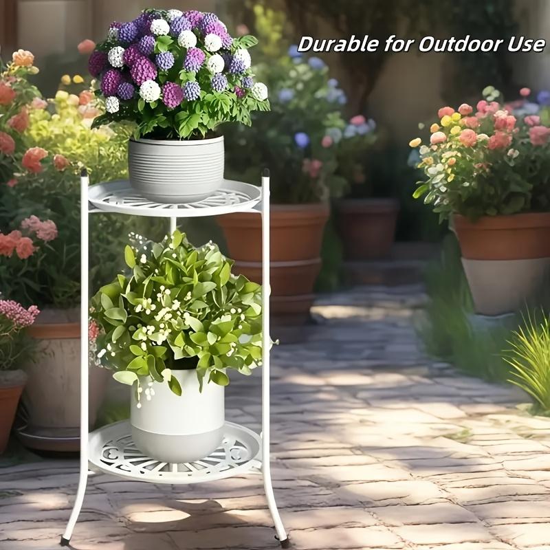 2-stöckiger Metall-Pflanzenständer 19,69 Zoll hoch, Mehrzweck-Blumentopf-Ausstellungsregal für drinnen/draußen, Schwarz/Weiß moderner Stil, robust, einfache Montage