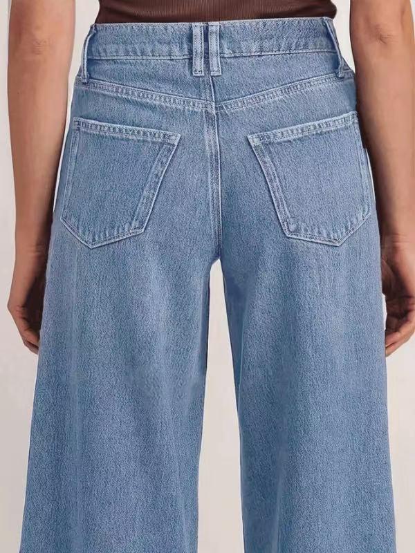 New Women's Fashionable Wide-Leg Stretchy Denim Jeans - Comfortable, Stylish, High-Quality Casual Pants