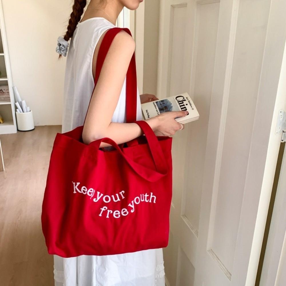 Casual Canvas Totes Bag Solid Color Women's Handbag Fashion Letters Shoulder Bag  Girls