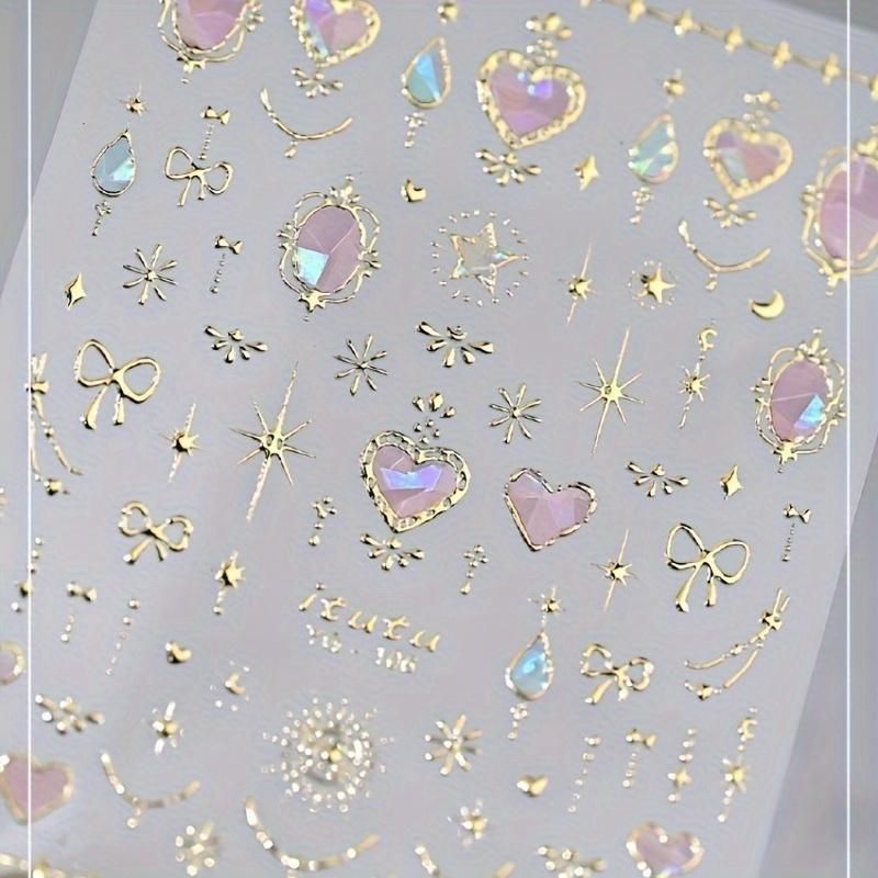 1pc Sweetheart Princess Baroque Nail Stickers Self-Adhesive Reusable Nail Art Decals with Heart, Star & Butterfly Rhinestone Nail Designs
