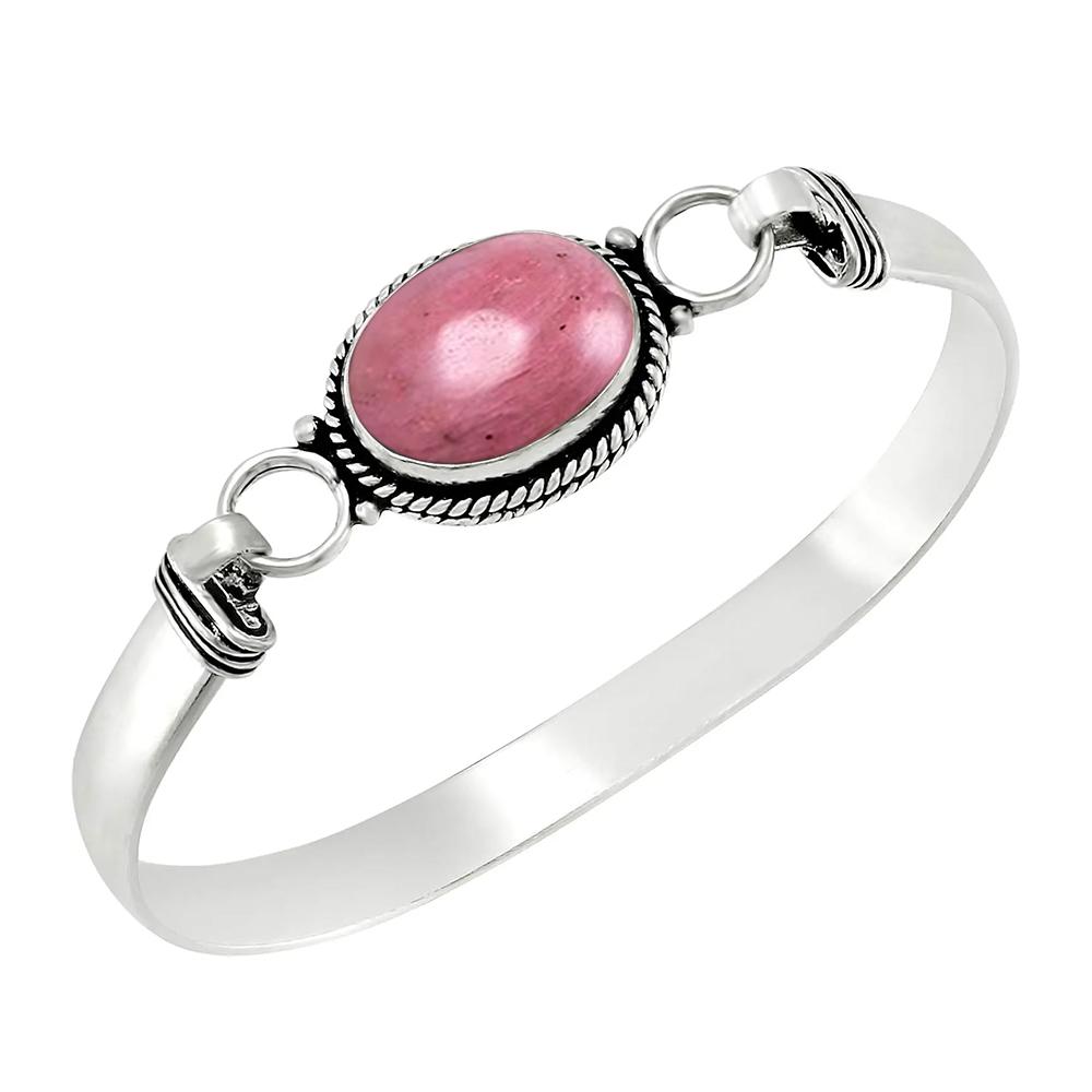 Vintage 925 Silver Natural Rose Quartz Bangle Handmade Oval 10*14mm Pink Natural Stone Bracelets Gifts Fine Jewelry for Women