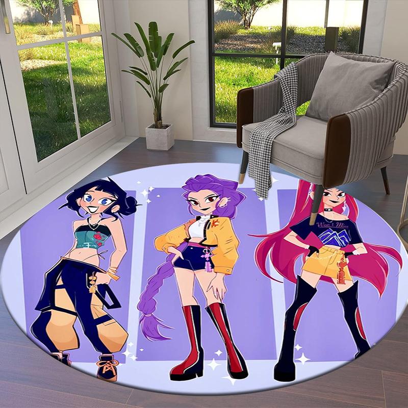 1pc Colorful Fashion Characters Round carpet, Made of Polyester,Perfect for Decorating Office Chairs, Living Rooms,Vibrant Decorative Rug
