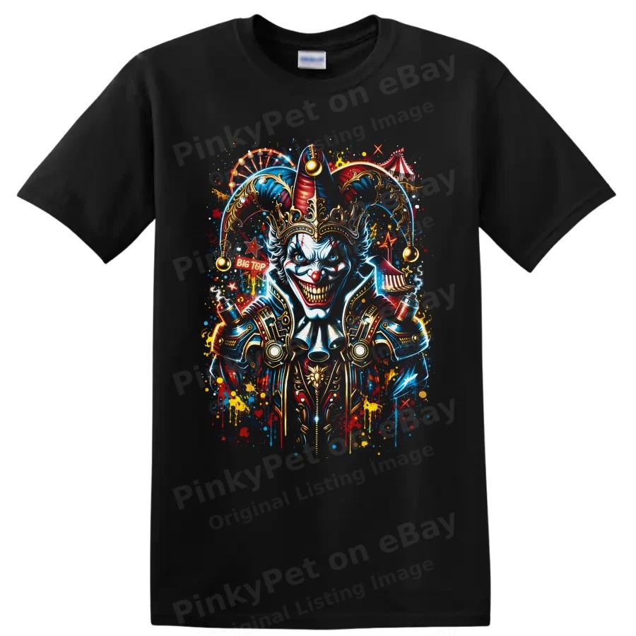Evil Jester Clown T Shirt w/ Circus Carnival Graffiti Art Horror Tee Gift Wear