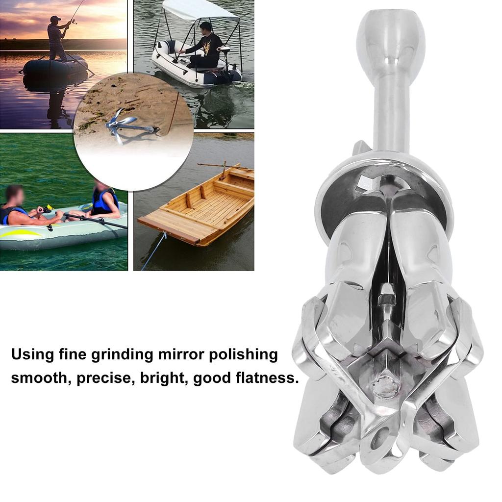 Boat Grapnel, Boat Anchor, Stainless Steel, Finely Grinded, Mirror Polished, 3.2kg for Boats, Yachts, and Marine Use