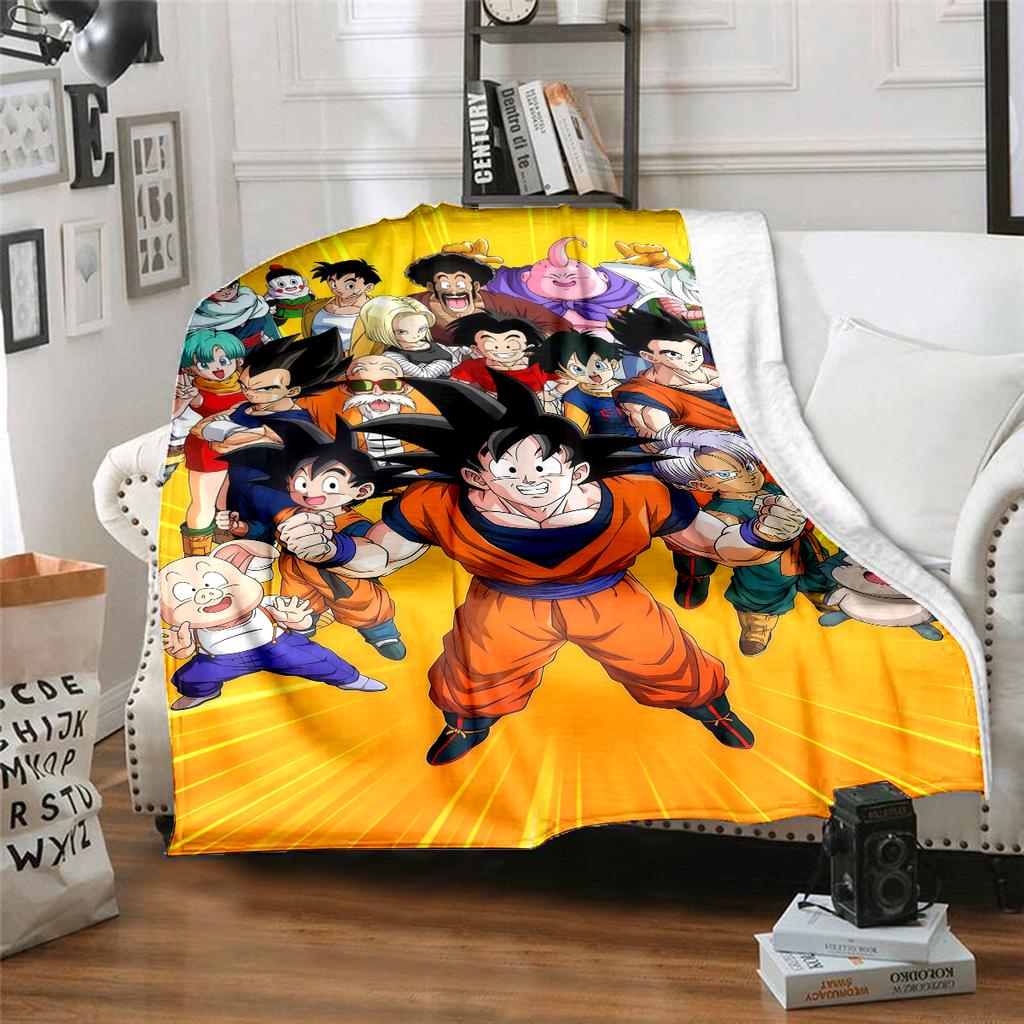 1 szt. Koc flanelowy z nadrukiem Son Goku, Wysokiej jakości, Na wszystkie pory roku, Wystrój domu, Ciepło i komfort, Idealny na prezenty świąteczne