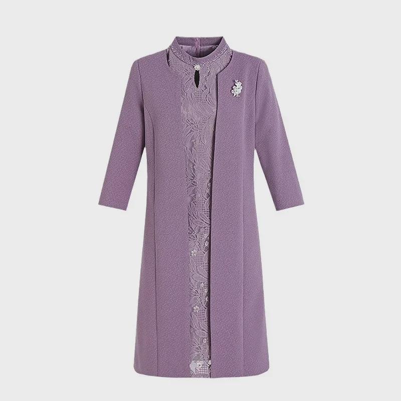 Elegant Lace Two-Piece Dress for Middle-Aged Women: Perfect for Wedding Banquets and Autumn Events