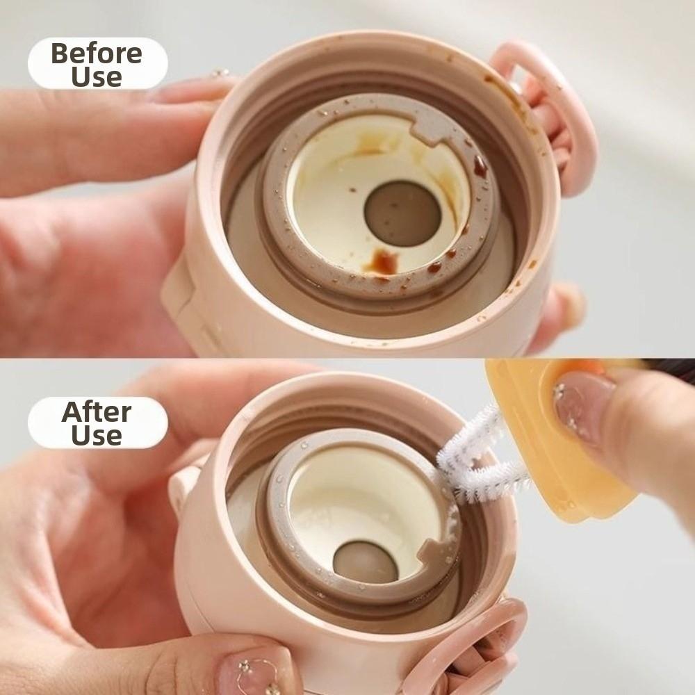 2 Pieces Cartoon Cup Cleaning Brush Efficient Detachable Lid Cleaning Brush Deep Clean Thick Bristles Water Cup Brush Cup Gap
