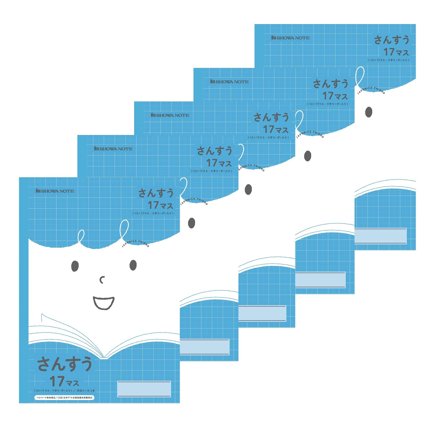 

Showa Note Japonica Friend Math Plus Notebook, 17-Square (with Leader), 12x17, Semi-B5, 5-Pack, Blue, 0751100205 синий