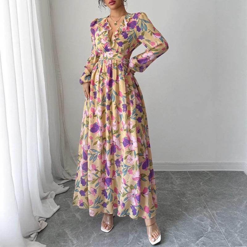 

Элегантное и стильное принтованное платье с V-образным вырезом для женщин на весну и лето XL жёлтый