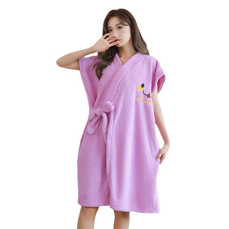 Women's Wearable Bathrobe: Soft, Absorbent, Thick, Long Sleeve, Tie-up; Perfect for Salon or Home.