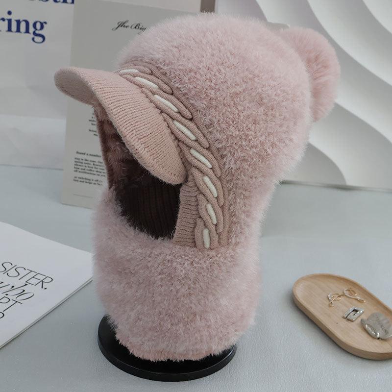 Fleece Verdickte Gestrickte Thermomütze Damen Wollmütze Outdoor Winddicht Halsbedeckung Einteilige Mütze