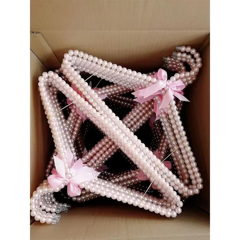 5 Pezzi 15,7 pollici Appendiabiti Per Adulti con Perle Fiocco Sposa Appendiabiti Durevole Mollette Organizer Elegante Mollette Appendiabiti per Abito da Sposa