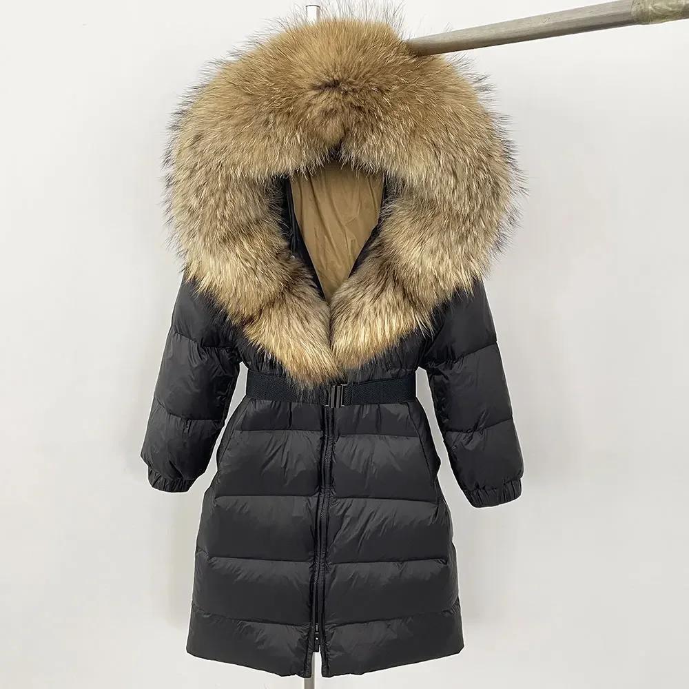 OFTBUY Moda Inverno Giacca Piumino 90% Imbottita con Piumino Collo in Pelliccia di Volpe Oversize Rimovibile Cucita Giacca Piumino Donna Abbigliamento Casual Largo