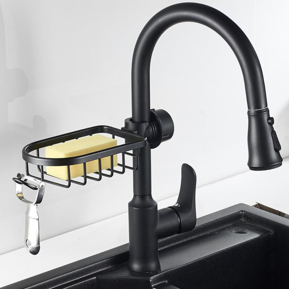 Adjustable Faucet Storage Rack Punch-Free Space Saving Sponge Drain Rack Space Aluminum Shower Shampoo Soap Holder Kitchen