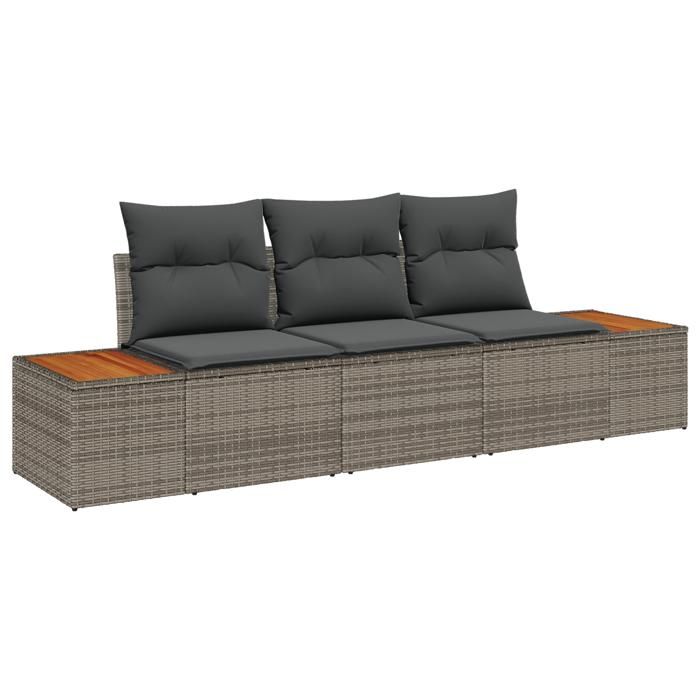 VidaXL Ensemble 3 Canapés de Jardin avec Coussins Gris Poly Rattan Acacia 3348015