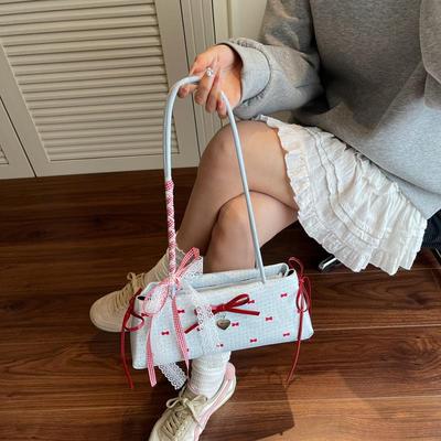 Korean Cute Bow Shoulder Bag Sweet Bowknot Print Underarm Bag Women Ins Style Trendy Handbag Commuter Bag Girls Gift