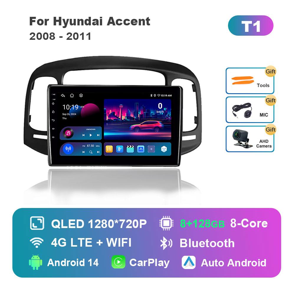 Car Radio Multimedia Player for Hyundai Accent 2008 - 2011 Android 14 System GPS Navigation HD Screen  WiFi Bluetooth Head Unit