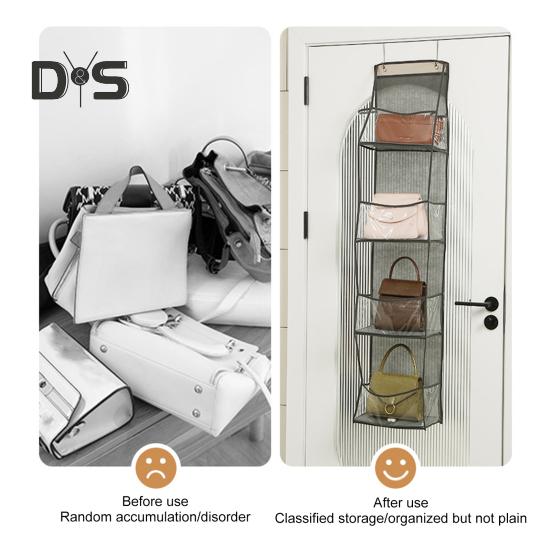 Storage Hanging Bag Organizer Strong Load-Bearing Large Capacity Simple Installation Multipurpose Storage Holder with Metal Hooks