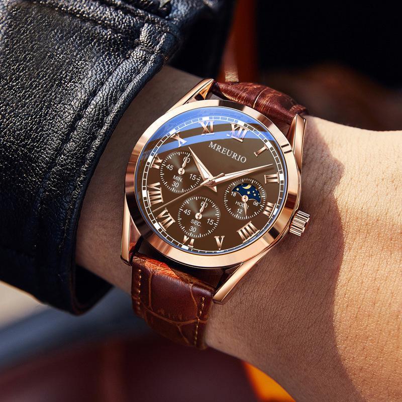 1Pc Trending Three-Eye Six-Pin Fashion Men's Watch with Belt