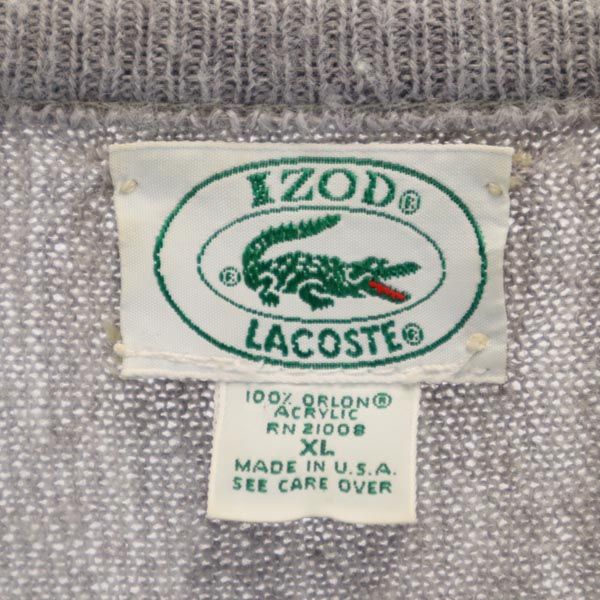 Lacoste 90s Old USA Made Long Sleeve V Neck Knit XL Gray Sweater Men's Used