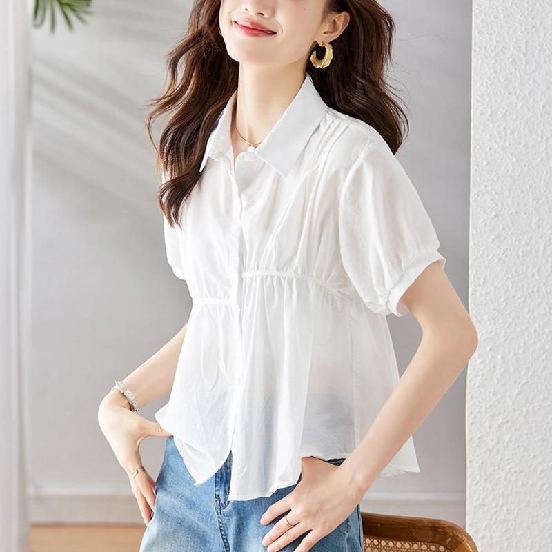 

Розовая асимметричная рубашка для женщин с коротким рукавом, летняя, новый стиль, нишевый дизайн, маленькая рубашка M белый
