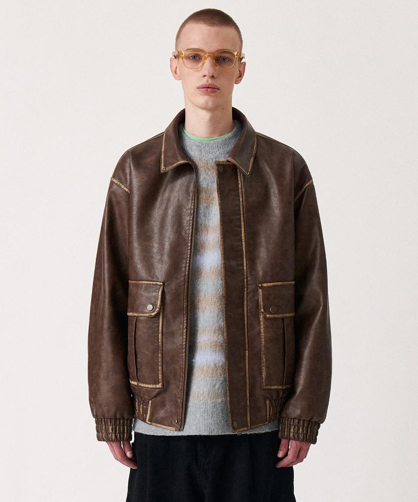 Golden Sunshine Washed Leather Bomber Jacket_Brown