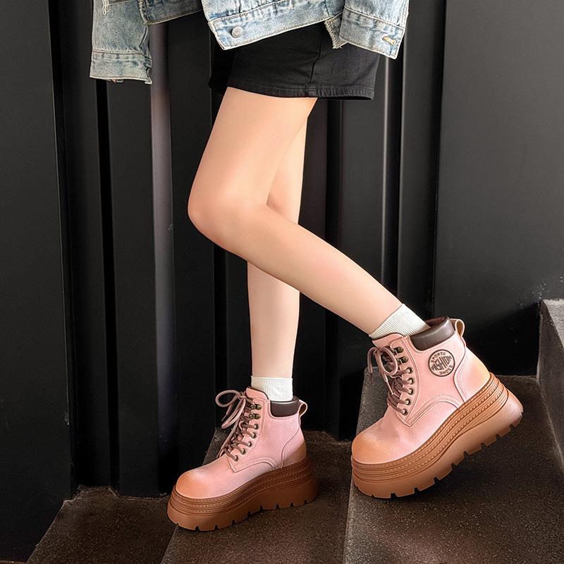 Leather platform Martin boots women's new autumn and winter retro rhubarb boots heightening locomotive boots