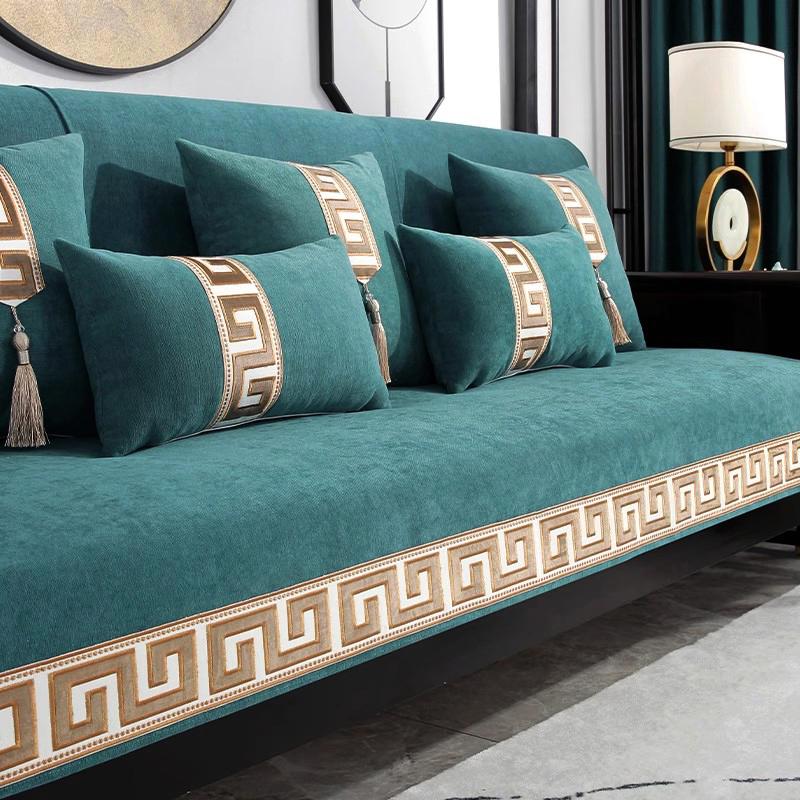 Four Season Sofa Cover Thick and Durable Anti Slip Sofa Cushion Chinese Embroidered Sofa Towel Leather Fabric L-type Sofa Universal