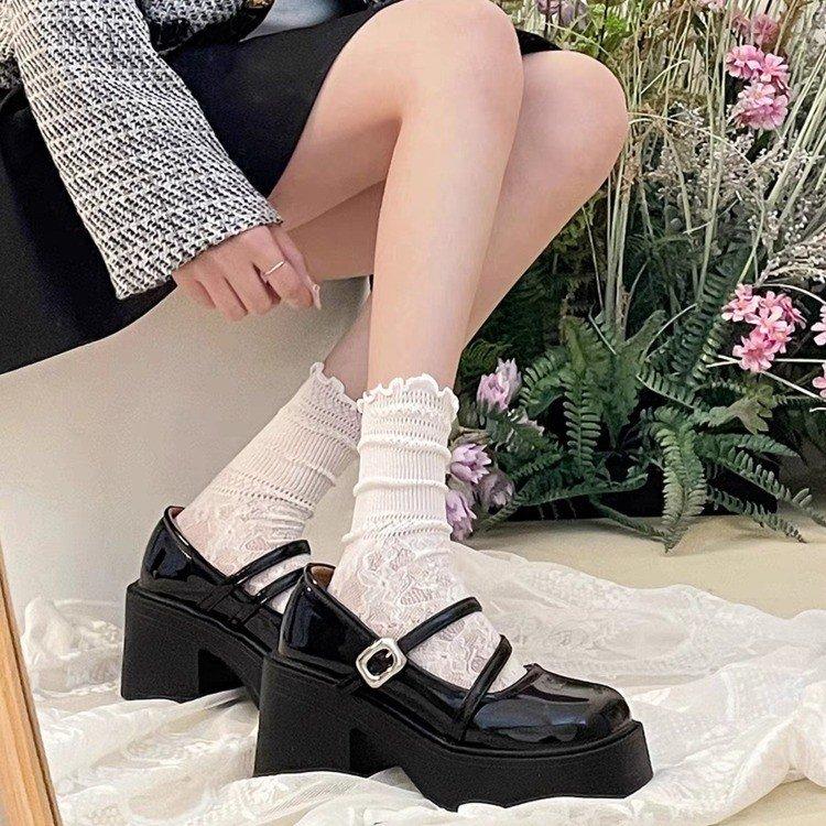 

Fashion black platform thick heel small leather shoes women s 2024 autumn and winter new summer with skirt retro Mary Jane single shoes 35 чёрный