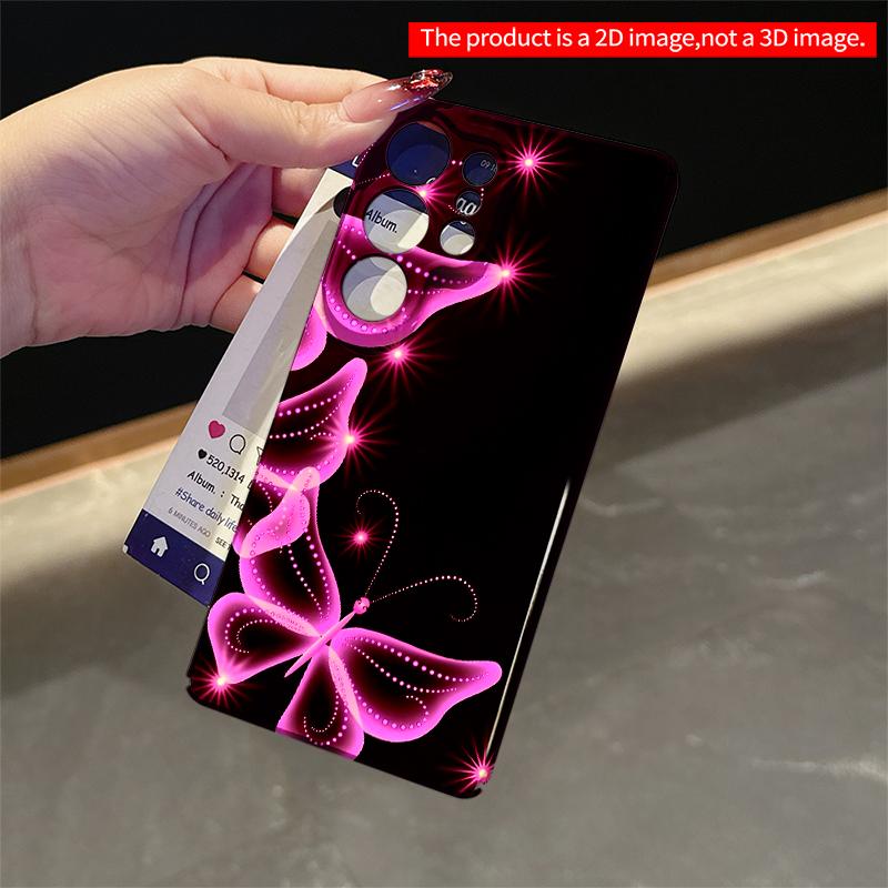 2DFlat Samsung Phone Case Glowing Pink Butterflies with Sparkle Stars Applicable To Galaxy S23 S24 S25ULTRA S26 A12 A14 A15 A16 A54 A55