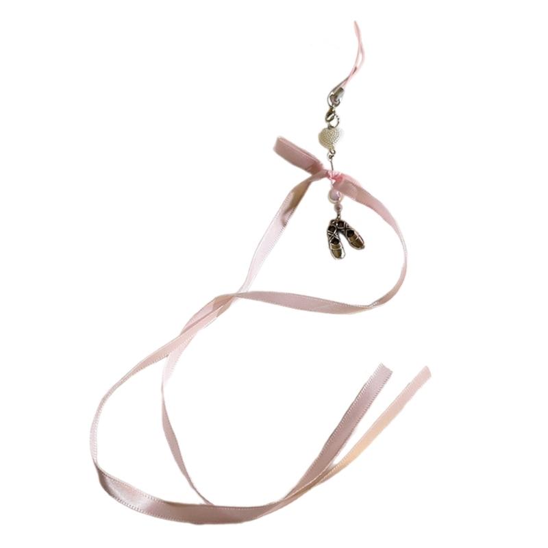 

Cute Pink/White Bowknot Ballet Shoe Ribbon Phone Pendant Chain Sweet Beaded Charm Accessory for Girls and Camera Bags 1 розовый