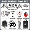 Juguetes Sensoriales para Bebés Joyreal, 13 Piezas Juguetes Sensoriales Blanco y Negro 0-6 Meses, Manta de Papel de Aluminio, Tarjetas Sensoriales, Sonajeros para Bebés, Anillo de Cintas, Pañuelo, Maracas, Ne