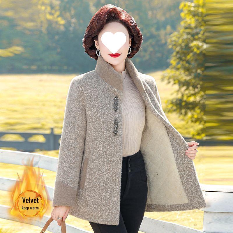 Mom's Cozy Winter Plus Velvet Wool Coat: Stylish Warm Cardigan for Middle-Aged & Elderly Women