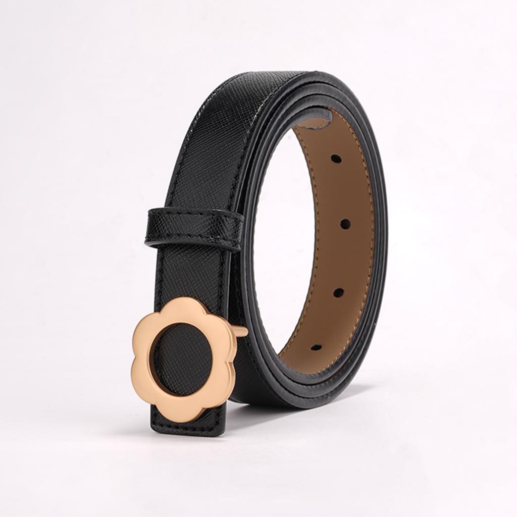Women's Belt Summer New Flower Buckle Simple and Fashionable Retro with Jeans Black Trendy Student Decorative Belt