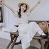 Summer Sweet V-neck Bubble Sleeve Temperament Top + Half-length Skirt, Small Man Wears a Whole Set of Women