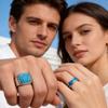 Cross-Border Stainless Steel Couple Wedding Rings with Turquoise, Opal & Seal Designs