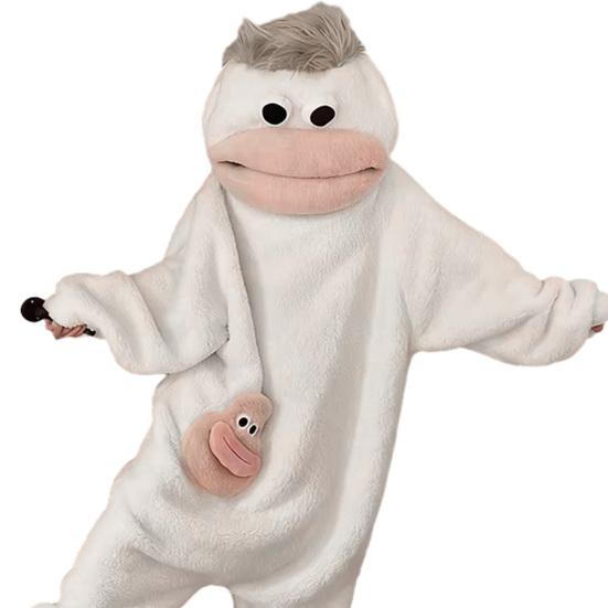 Grappige Draagbare Grote Mond Onesie Pyjama voor Kinderen, Volwassenen, Gezellige Fleece Huis Kleding, Met Capuchon Zacht Pluche Eendelig Jumpsuit